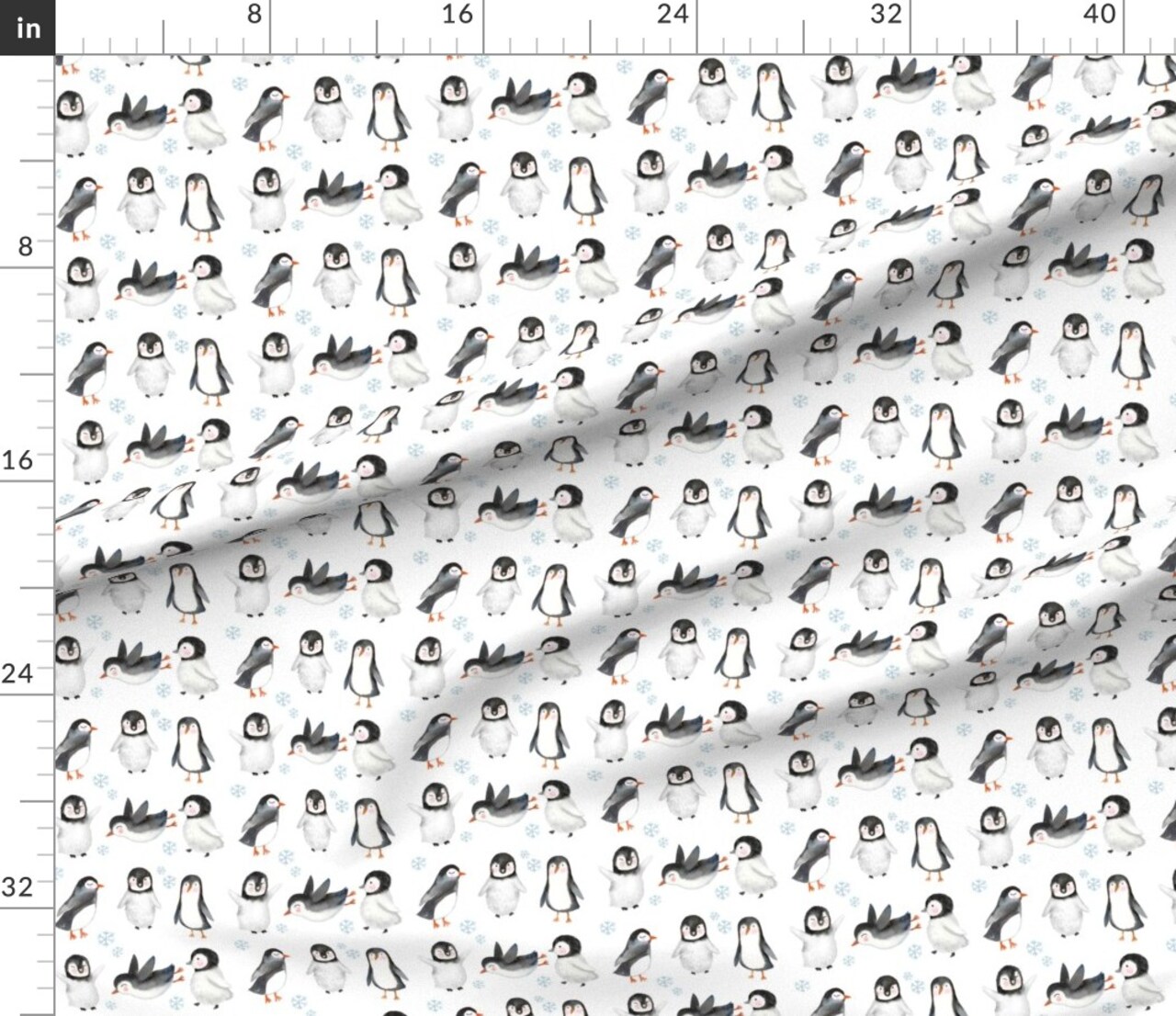 Various Fabrics by the Yard or Fat Quarter Winter Penguins White Penguin Snow Animal Holiday Christmas Watercolor Holidays Black Bird Birds Custom Printed Fabric by Spoonflower